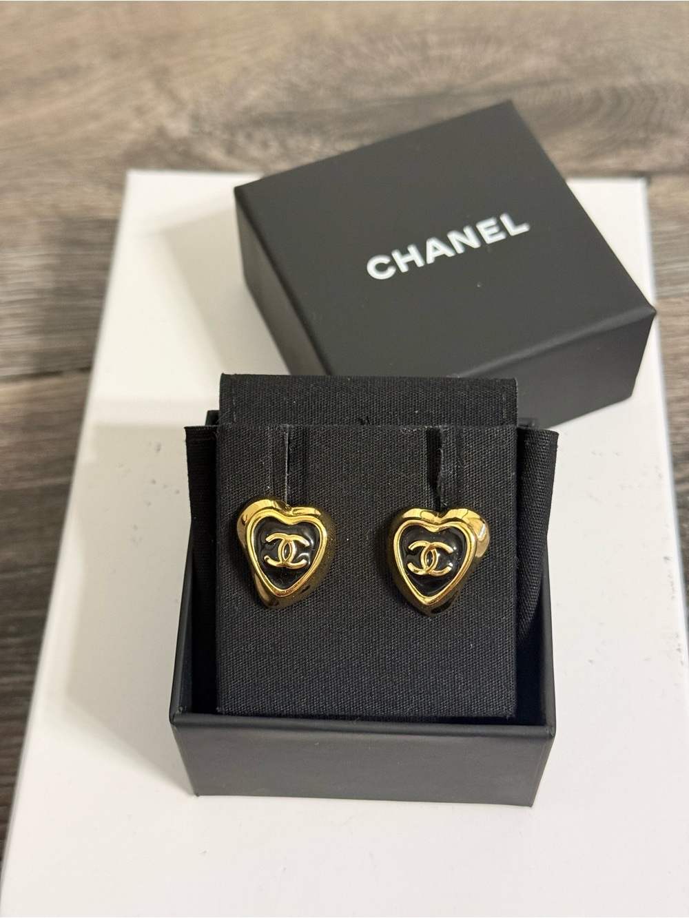 CHANEL 2025 Gold Heart CC Logo Stud Earrings